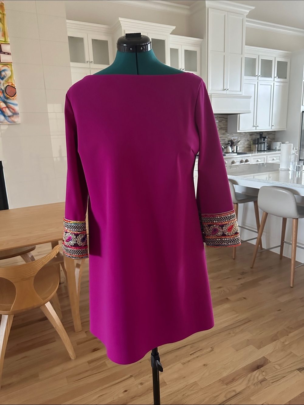 Chiara Boni Fuchsia Shift Dress with Embroidered Cuffs